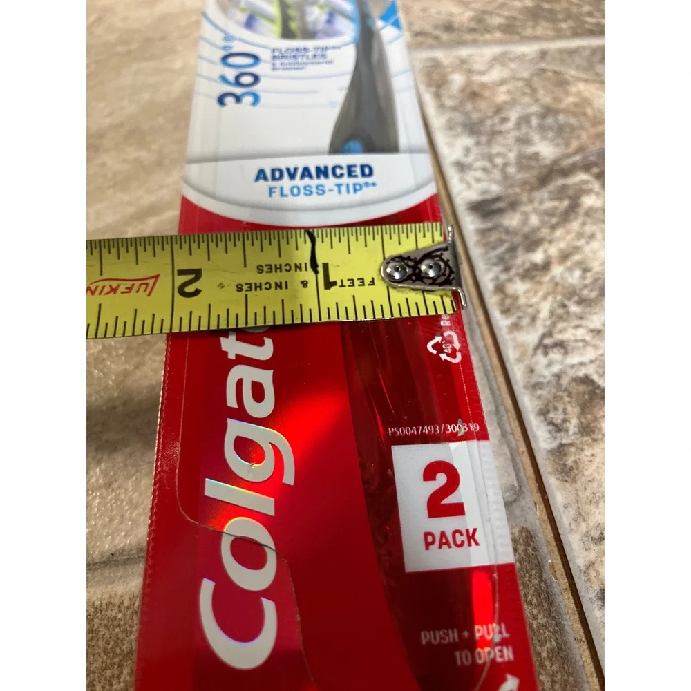 Colgate 360 Advanced Floss-Tip Soft Toothbrushes 2 Pack Black Blue Yellow